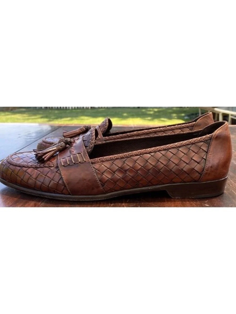 Bragano By Cole Haan Mens Loafers Size 10.5 Brown Woven Italian Leather Tassle